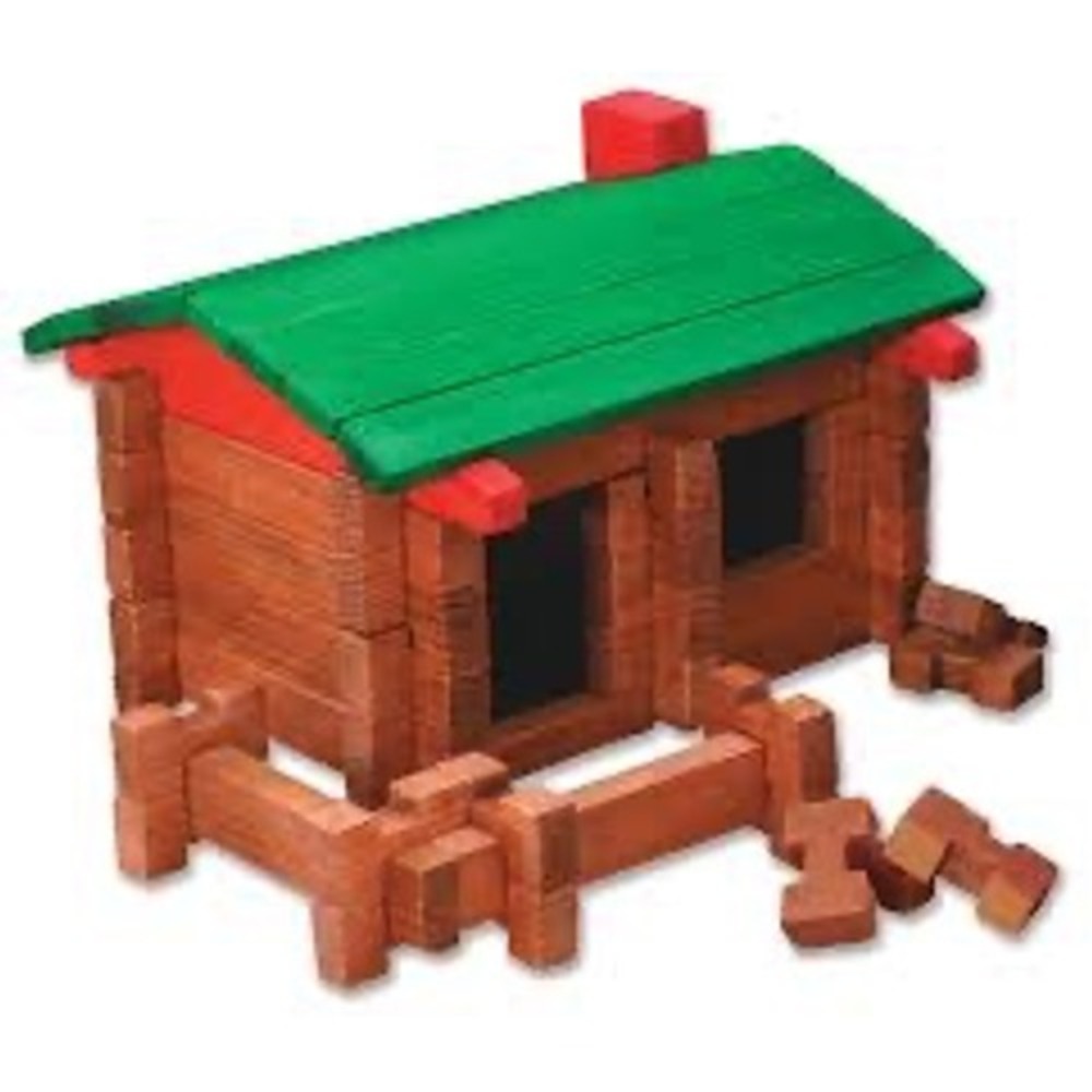 Roy Toy Real Wood Building Set Log Cabin Construction Toy USA Made 72 Pieces